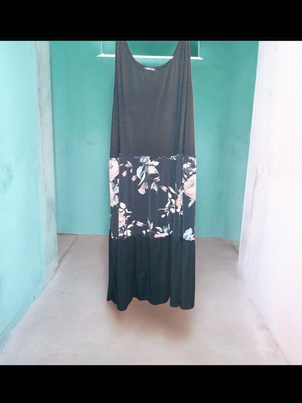 HEIMISH USA Black Maxi Dress with Pink Floral Waist Panel